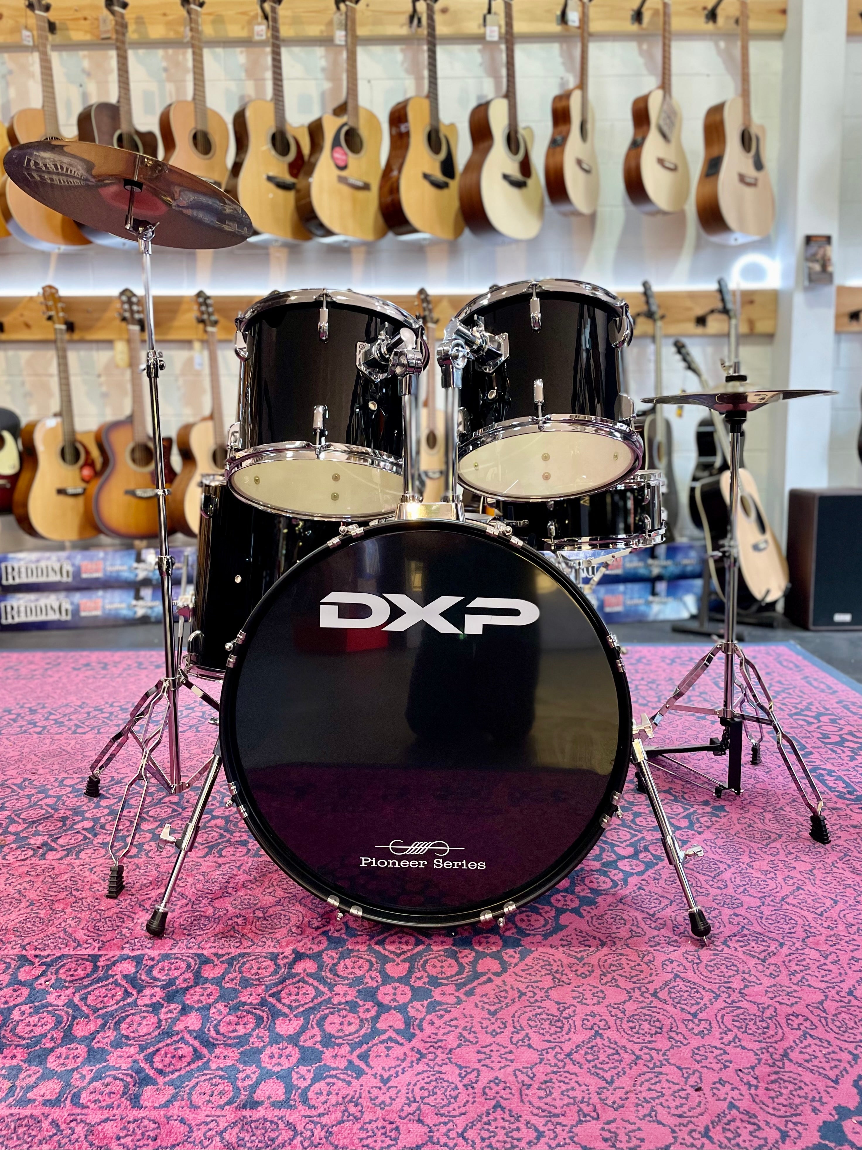 DXP | 5 Piece | Pioneer Series | Black | w/Cymbals and Stool DXP | 5 Piece | Pioneer Series | Black | w/Cymbals and Stool